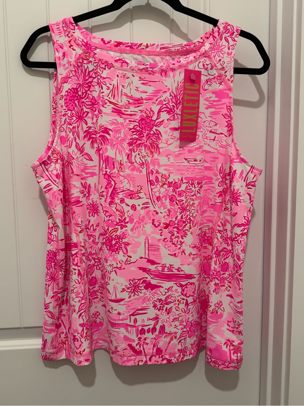 NWT Lilly Pulitzer XL LUXLETIC Renay Tank UPF 50+ “Peony Pink Seaside Scene”✨💲84